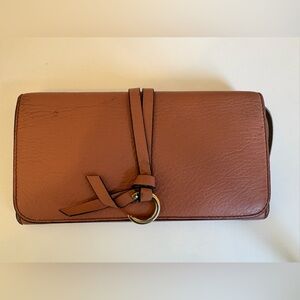 Chloé Alphabet Leather Long Flap Wallet Tan Brown Textured Calfskin